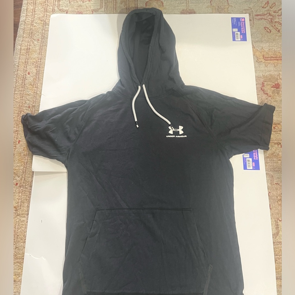 Men’s Under Armour UA Short Sleeve Hoodie Sweat Shirt Medium Black Athletic Gym